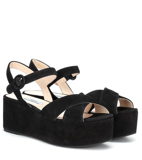 prada black velvet sandals|Prada black suede platform sandals.